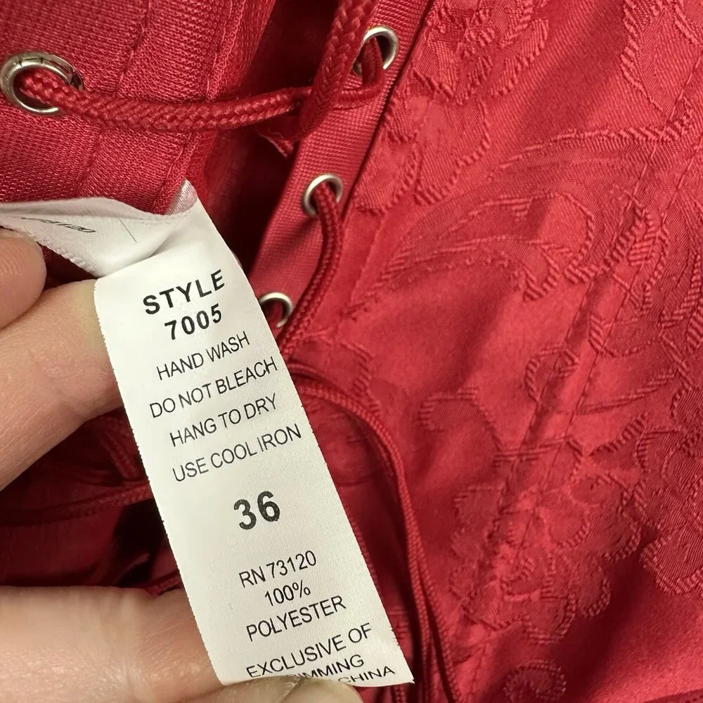 Fredericks Of Hollywood Dream Brocade Halter Corset Sz 36 Red Lace Up